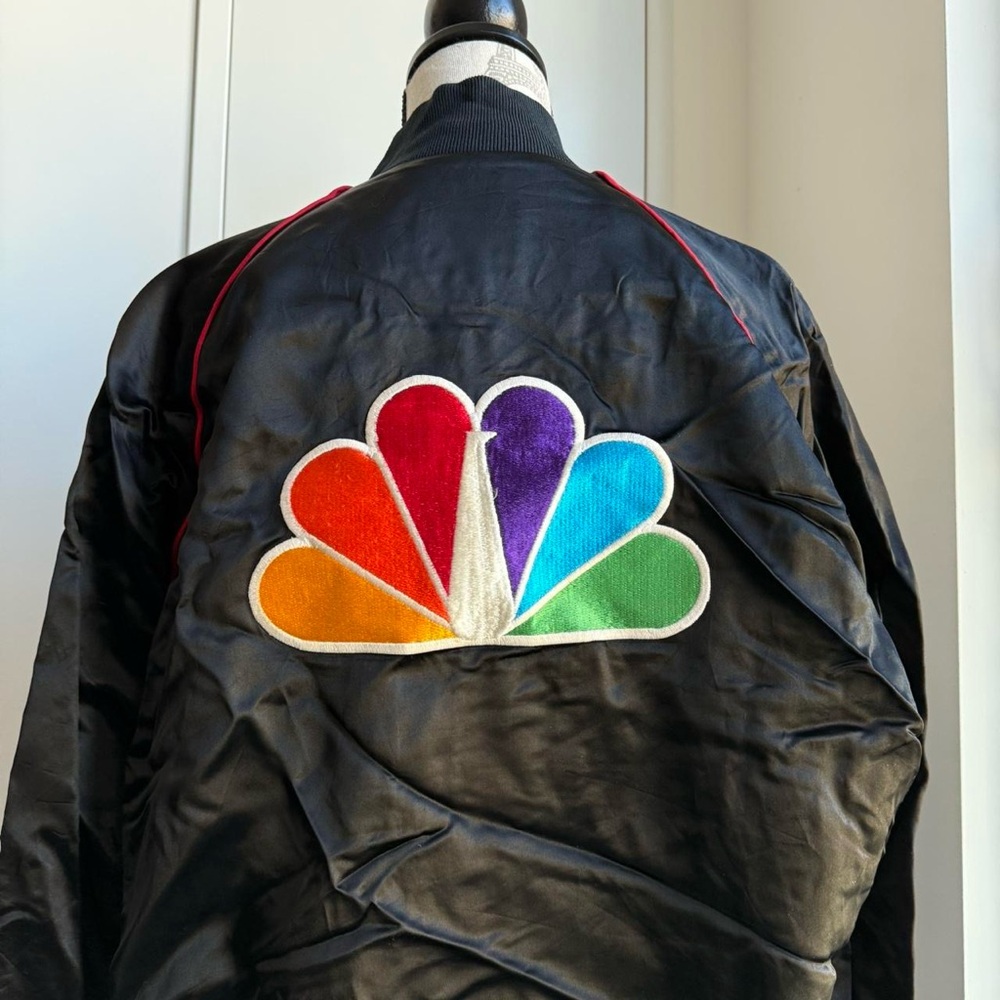 Vintage NBC Logo Black Satin Jacket